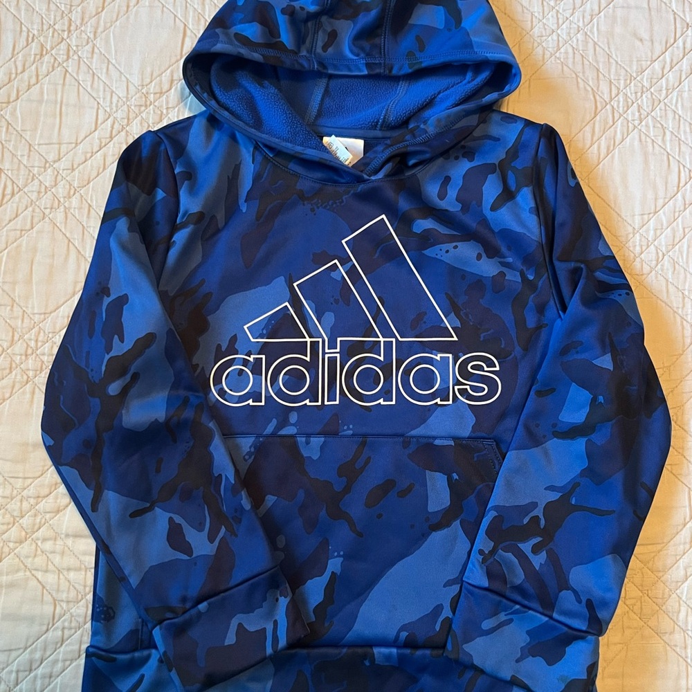 Adidas Blue Camo Patterned Tee, Youth Small